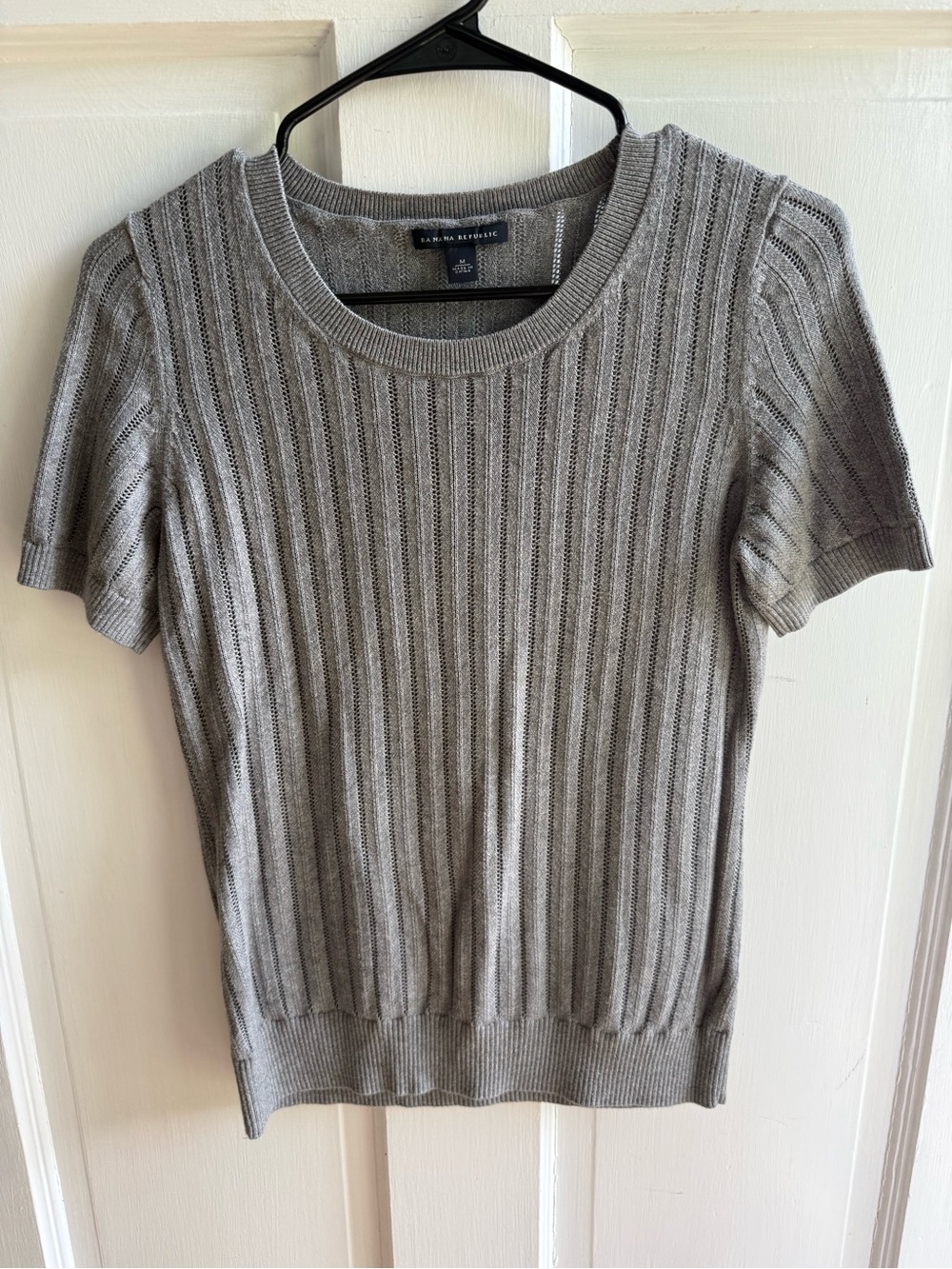 Banana Republic Light Gray Ribbed Short-Sleeve Sweater